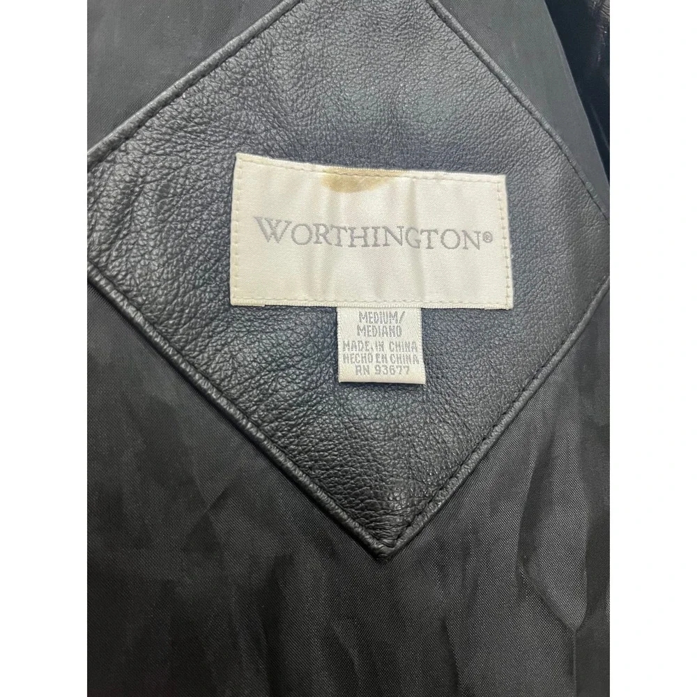 Worthington Leather Jacket Women Medium Black Good Belted Nappa Zip‎ Coat